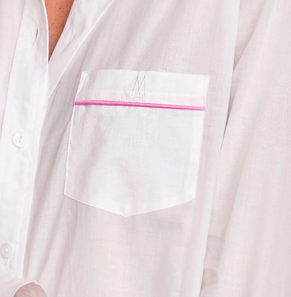 Ensemble pyjama voile de coton blanc et liseré rose poudré 2