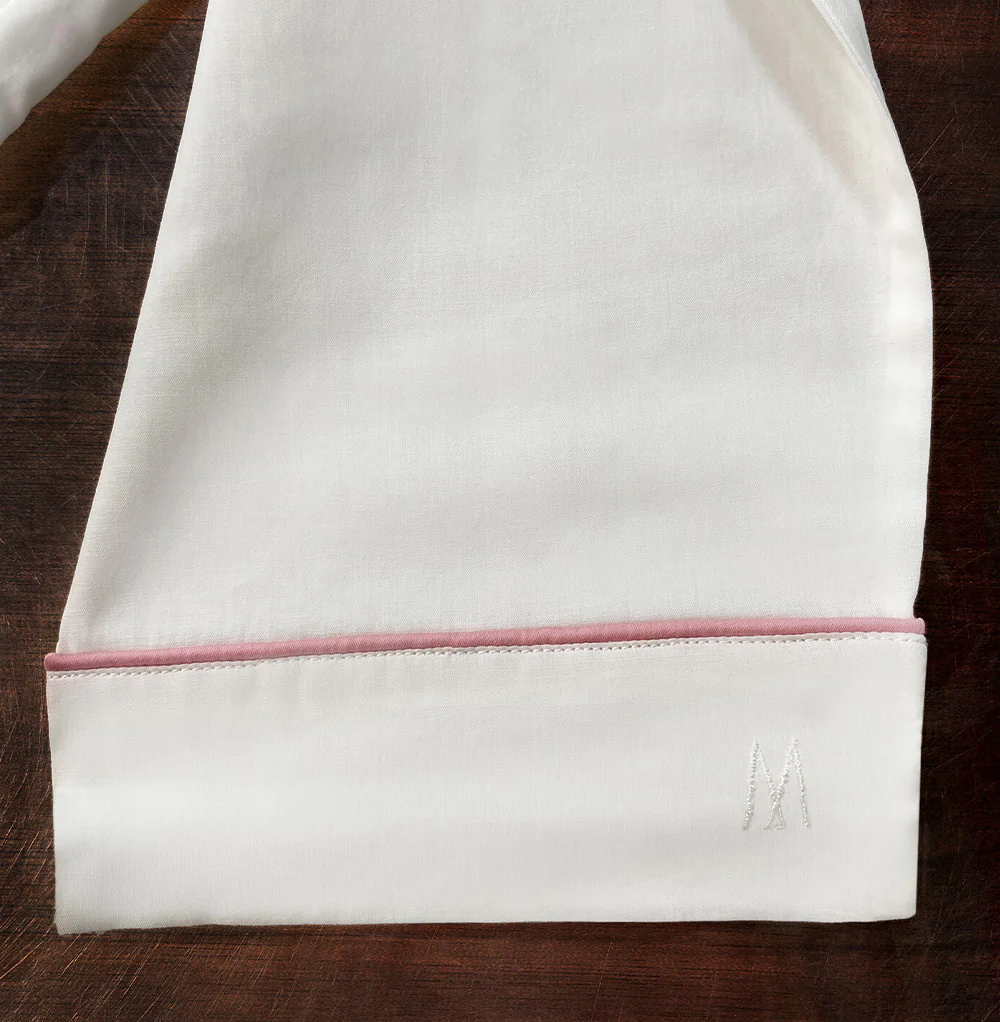 Ensemble pyjama voile de coton blanc et liseré rose poudré 3